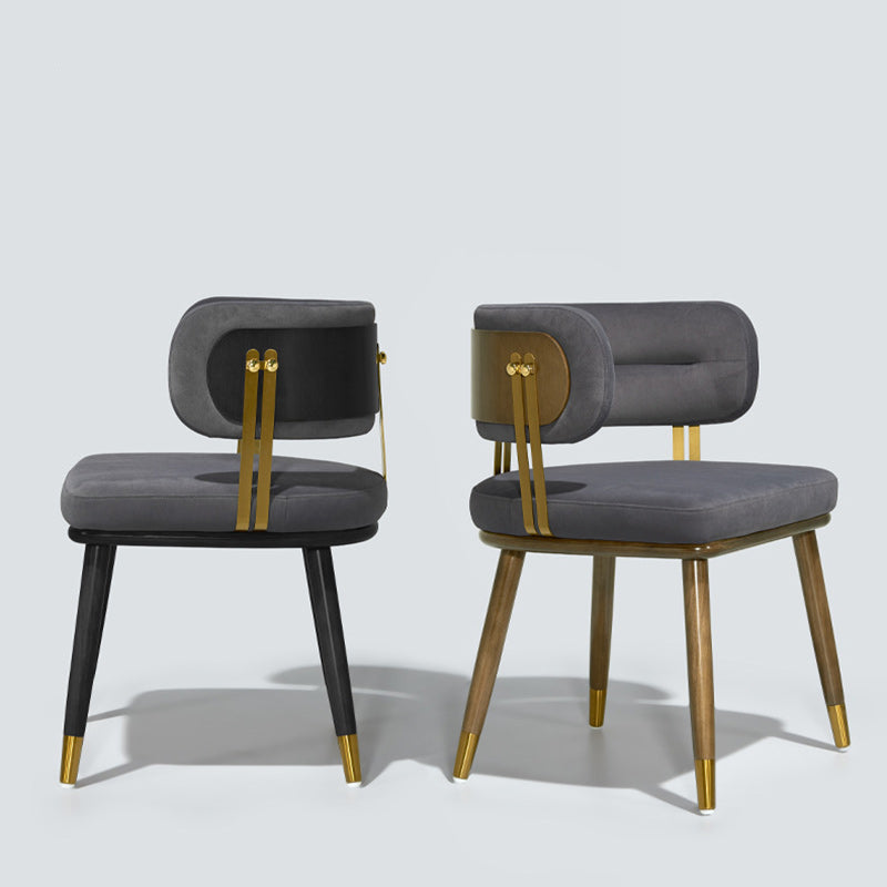 Respaldo de silla de comedor envuelto elíptico de esponja de acero inoxidable de madera de fresno de franela escandinava contemporánea para comedor 