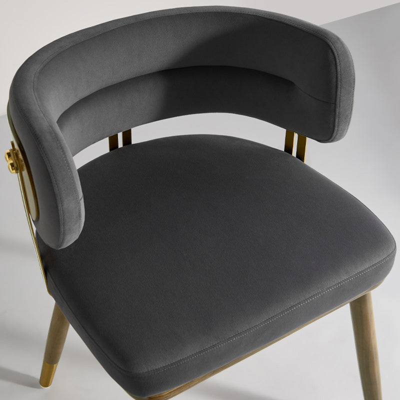 Respaldo de silla de comedor envuelto elíptico de esponja de acero inoxidable de madera de fresno de franela escandinava contemporánea para comedor 