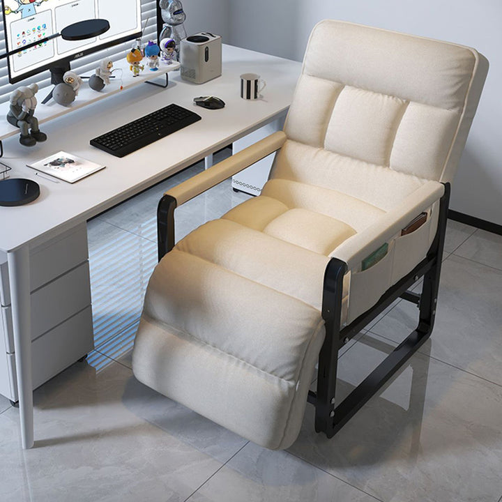 Chaise d'accent rectangulaire pliable en tissu de simplicité moderne avec métal, coton, éponge, dossier, accoudoir et repose-pieds pour maison et bureau 