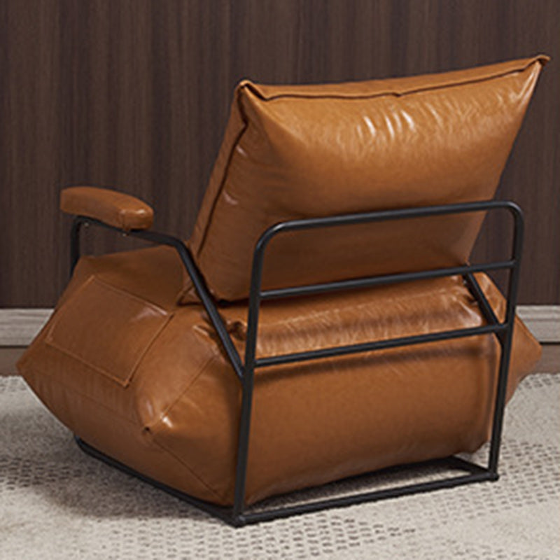 Contemporary Retro Artificial Leather Carbon Steel EPP Square Accent Chair Backrest Armrest 2-Pocket For Living Room