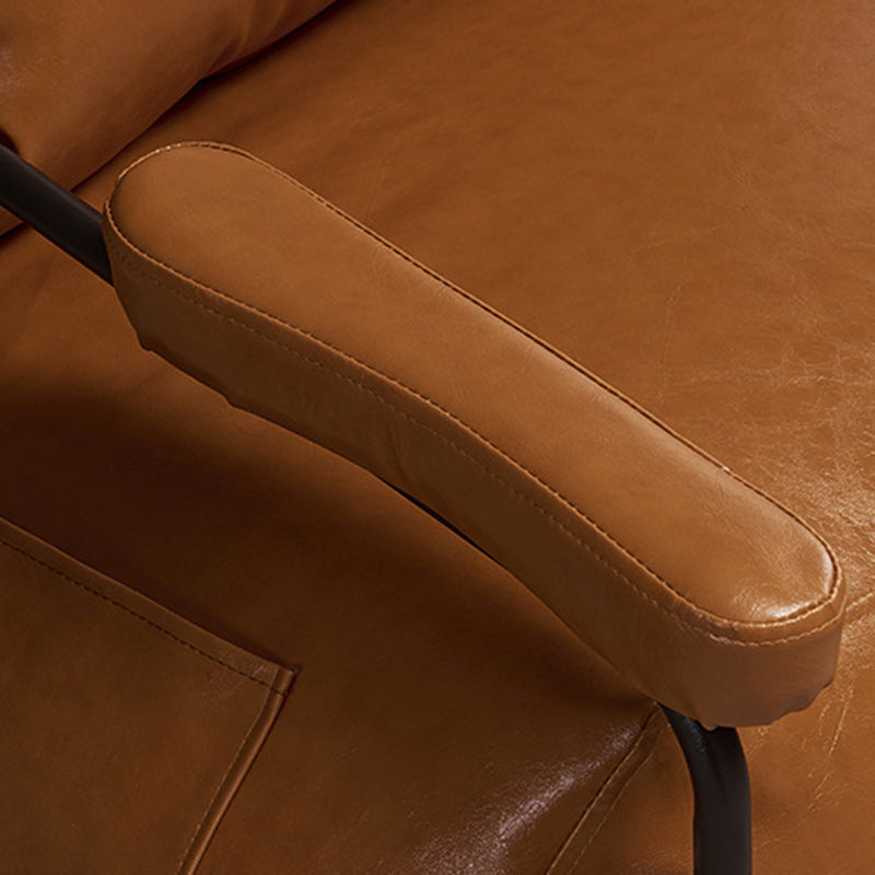 Contemporary Retro Artificial Leather Carbon Steel EPP Square Accent Chair Backrest Armrest 2-Pocket For Living Room