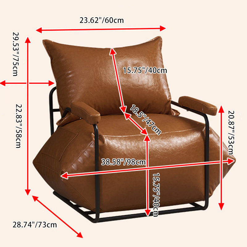 Contemporary Retro Artificial Leather Carbon Steel EPP Square Accent Chair Backrest Armrest 2-Pocket For Living Room