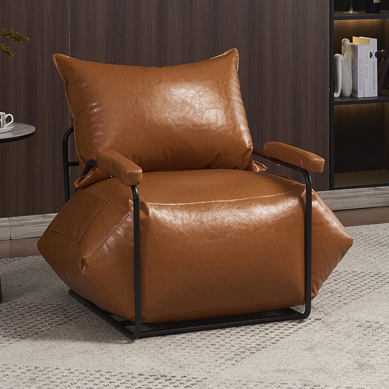 Contemporary Retro Artificial Leather Carbon Steel EPP Square Accent Chair Backrest Armrest 2-Pocket For Living Room