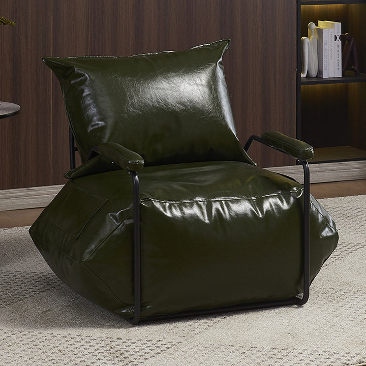 Contemporary Retro Artificial Leather Carbon Steel EPP Square Accent Chair Backrest Armrest 2-Pocket For Living Room
