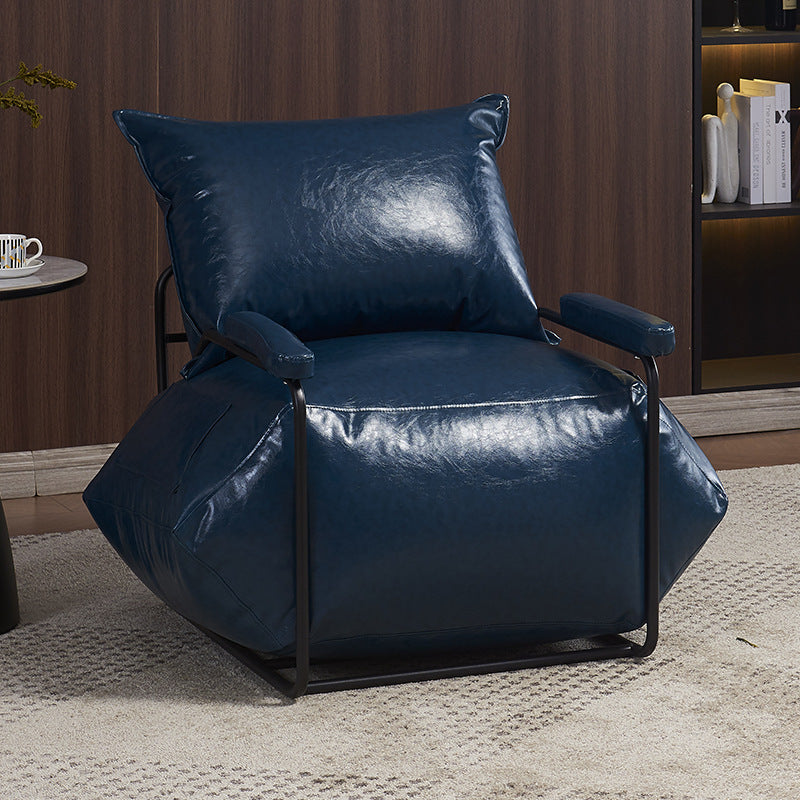 Contemporary Retro Artificial Leather Carbon Steel EPP Square Accent Chair Backrest Armrest 2-Pocket For Living Room