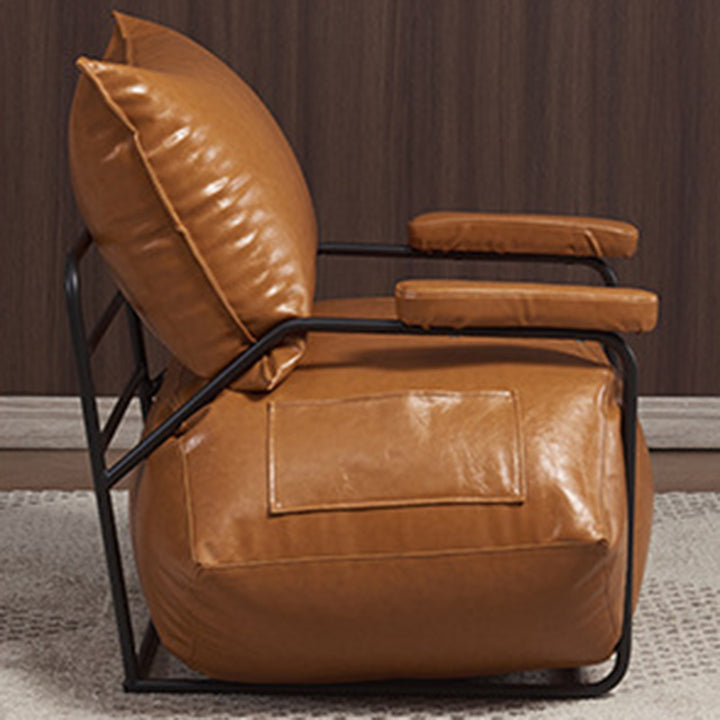 Contemporary Retro Artificial Leather Carbon Steel EPP Square Accent Chair Backrest Armrest 2-Pocket For Living Room