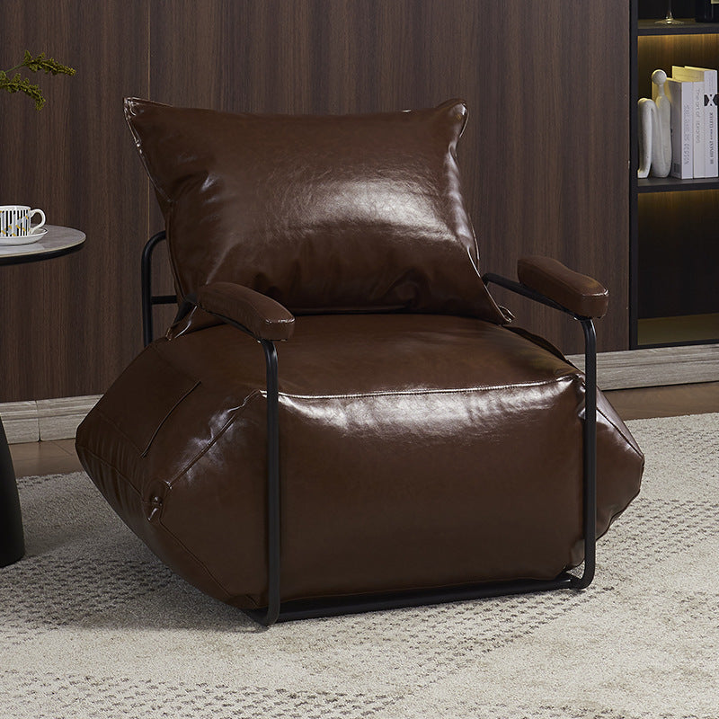 Contemporary Retro Artificial Leather Carbon Steel EPP Square Accent Chair Backrest Armrest 2-Pocket For Living Room