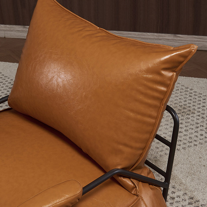 Contemporary Retro Artificial Leather Carbon Steel EPP Square Accent Chair Backrest Armrest 2-Pocket For Living Room