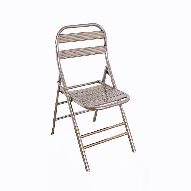 Zeitgenössischer industrieller quadratischer Outdoor-Essstuhl aus Edelstahl mit klappbarer Rückenlehne für den Außenbereich 