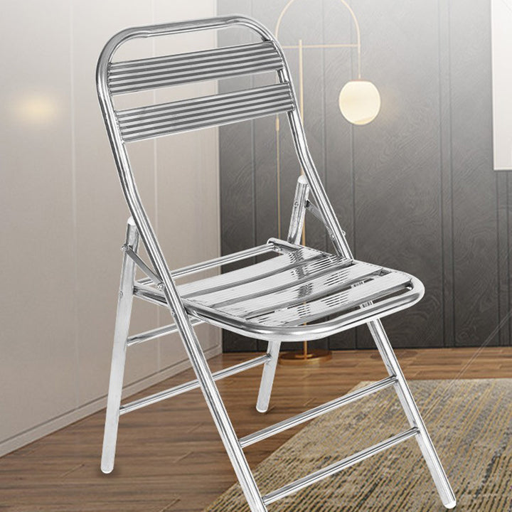 Zeitgenössischer industrieller quadratischer Outdoor-Essstuhl aus Edelstahl mit klappbarer Rückenlehne für den Außenbereich 