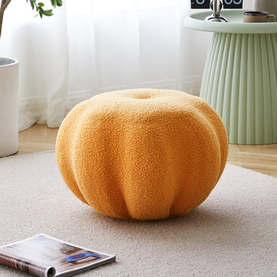 Modern Simplicity Round Pumpkin Teddy Fleece EPS Footstool Backless Stackable For Living Room