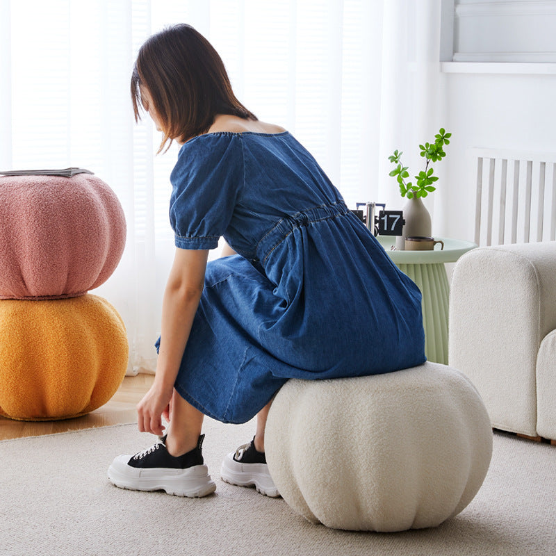 Modern Simplicity Round Pumpkin Teddy Fleece EPS Footstool Backless Stackable For Living Room