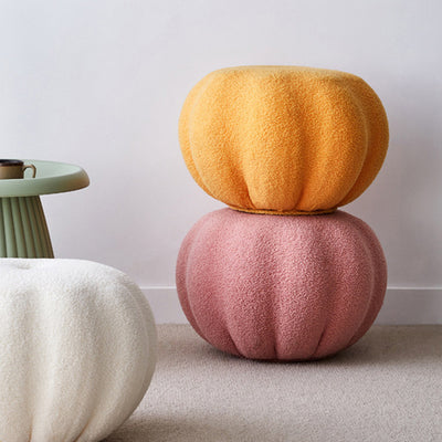 Modern Simplicity Round Pumpkin Teddy Fleece EPS Footstool Backless Stackable For Living Room