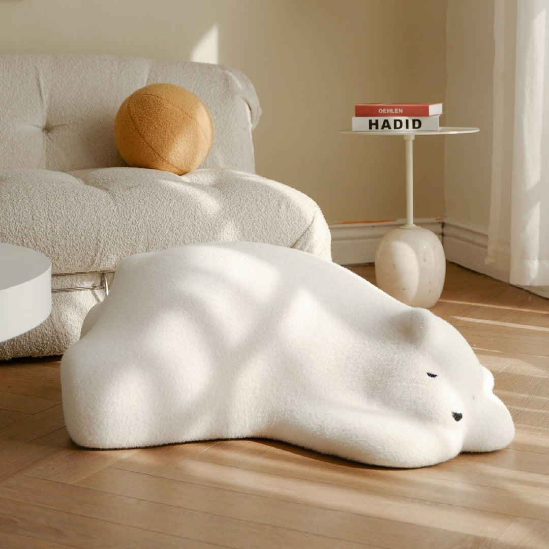 Canapé paresseux en velours avec dossier en bois et coton pour enfants créatifs contemporains, ours polaire, pour chambre à coucher 