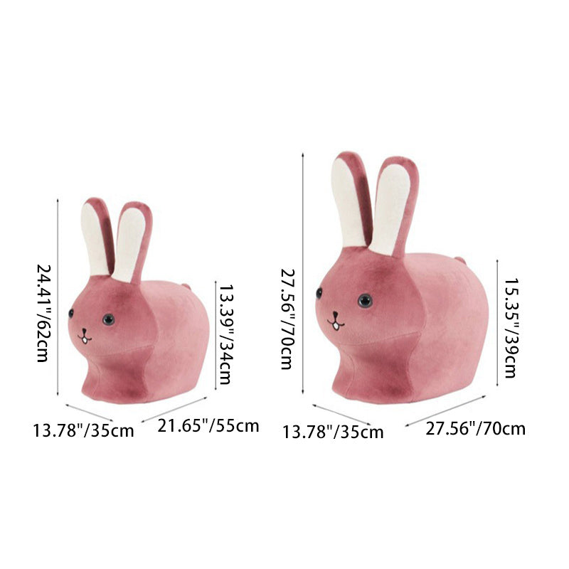 Contemporary Creative Kids Wood Velvet Cotton Rabbit Low Stool Backless For Entryway