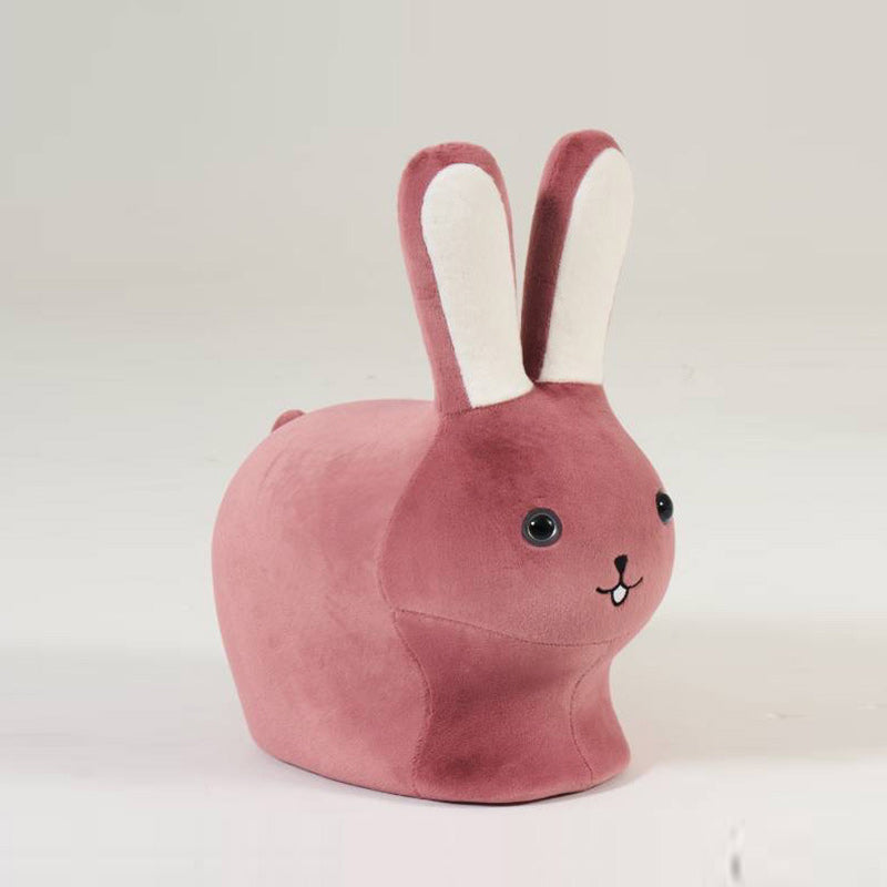 Taburete bajo sin respaldo para niños creativos contemporáneos de madera, terciopelo y algodón con forma de conejo para la entrada 