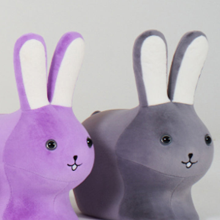 Taburete bajo sin respaldo para niños creativos contemporáneos de madera, terciopelo y algodón con forma de conejo para la entrada 