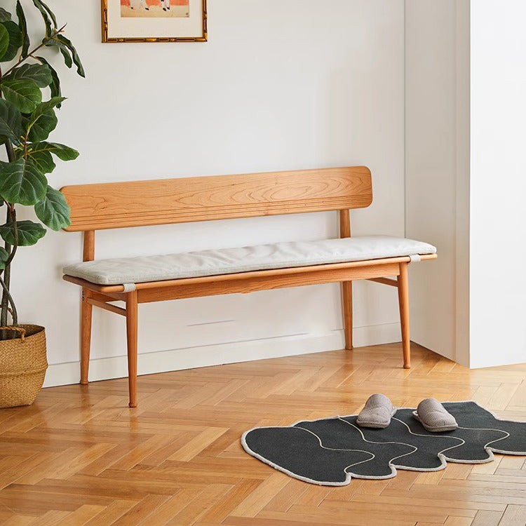 Zeitgenössische nordische Bank aus Kirschholz, rechteckig, Rückenlehne ohne Armlehnen, Polster für das Esszimmer 