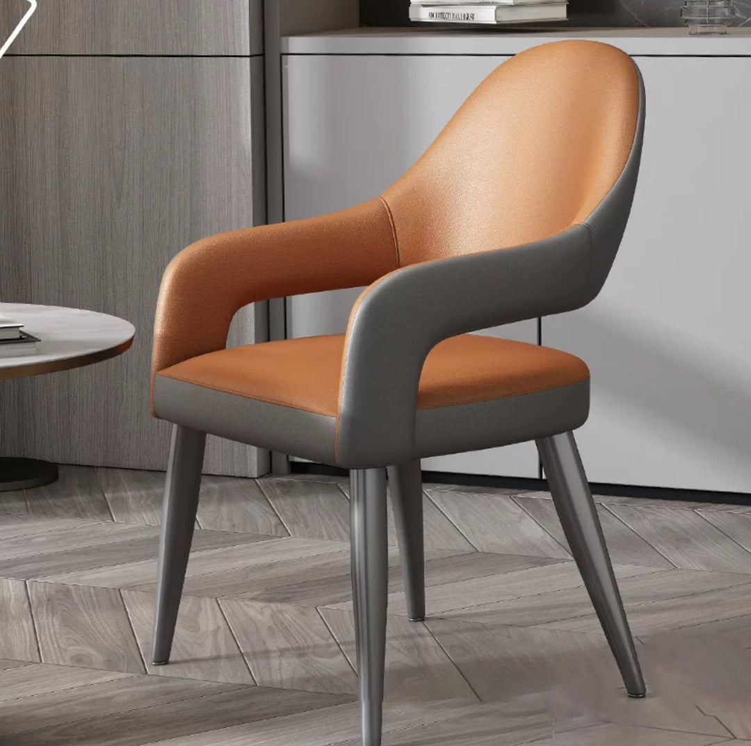 Silla de Comedor con Respaldo y Reposabrazos de Cuero PU, Hierro, Esponja, Cuadrada, Elíptica, de Simplicidad Moderna para Comedor 