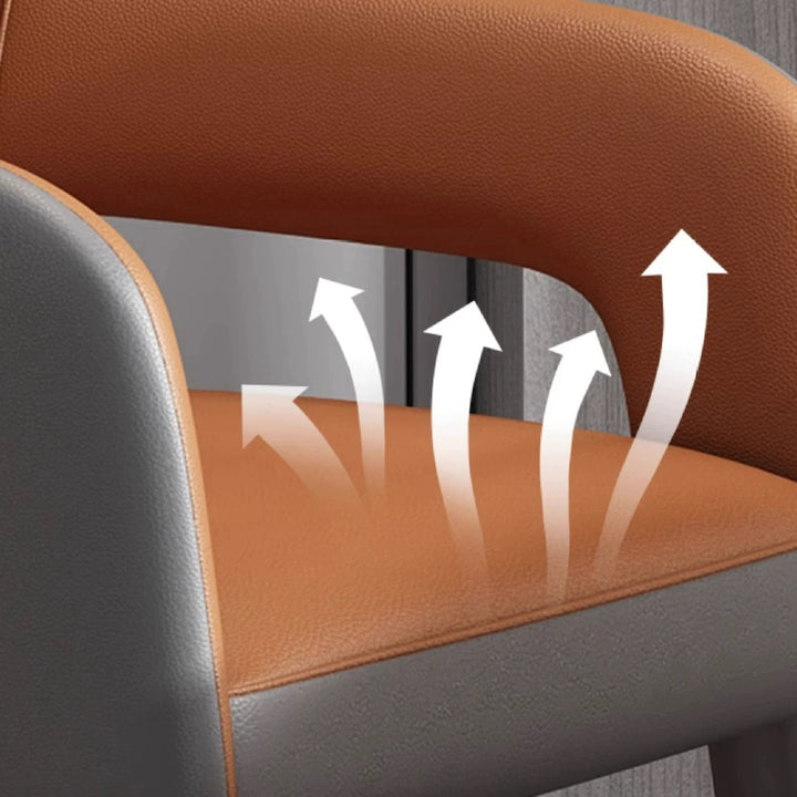Silla de Comedor con Respaldo y Reposabrazos de Cuero PU, Hierro, Esponja, Cuadrada, Elíptica, de Simplicidad Moderna para Comedor 