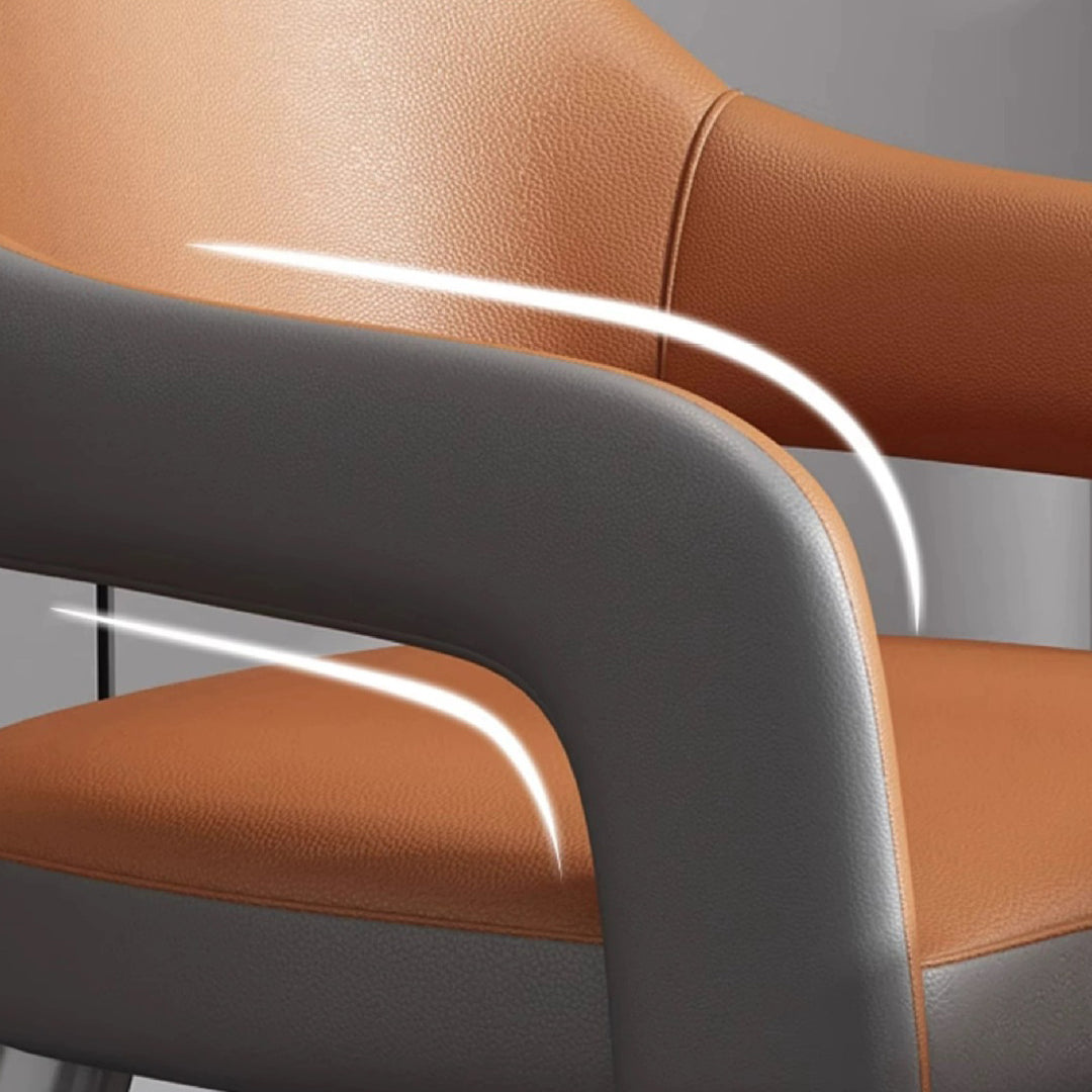 Silla de Comedor con Respaldo y Reposabrazos de Cuero PU, Hierro, Esponja, Cuadrada, Elíptica, de Simplicidad Moderna para Comedor 