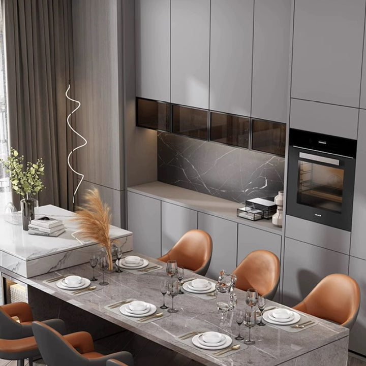 Silla de Comedor con Respaldo y Reposabrazos de Cuero PU, Hierro, Esponja, Cuadrada, Elíptica, de Simplicidad Moderna para Comedor 