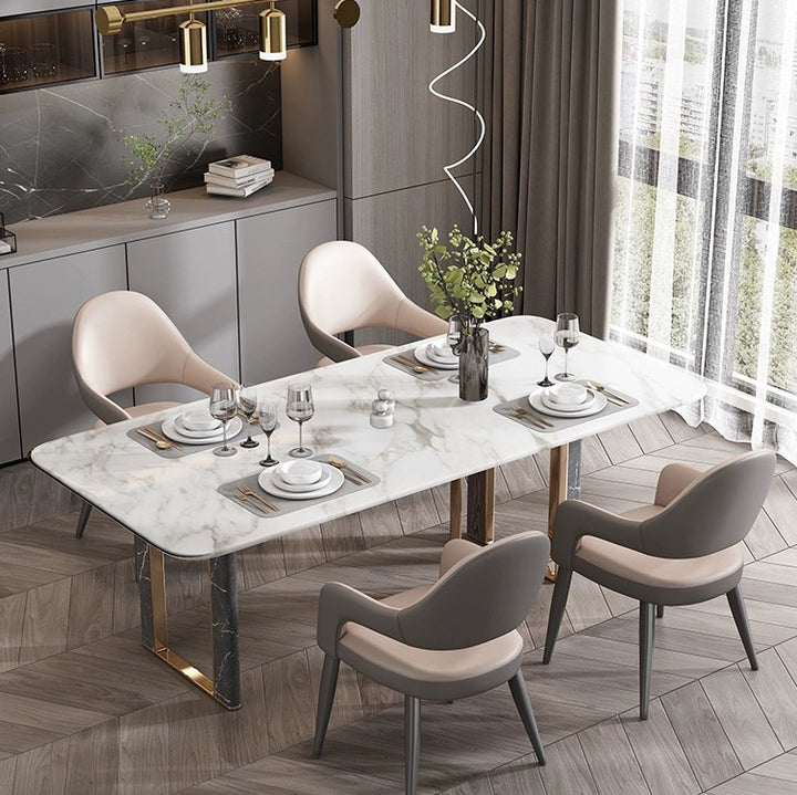 Silla de Comedor con Respaldo y Reposabrazos de Cuero PU, Hierro, Esponja, Cuadrada, Elíptica, de Simplicidad Moderna para Comedor 