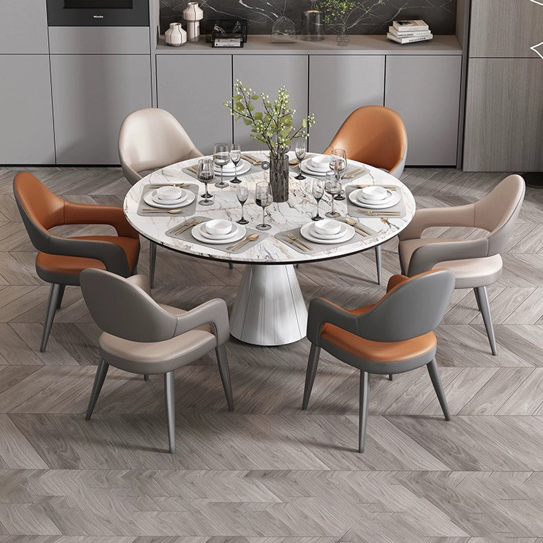 Silla de Comedor con Respaldo y Reposabrazos de Cuero PU, Hierro, Esponja, Cuadrada, Elíptica, de Simplicidad Moderna para Comedor 