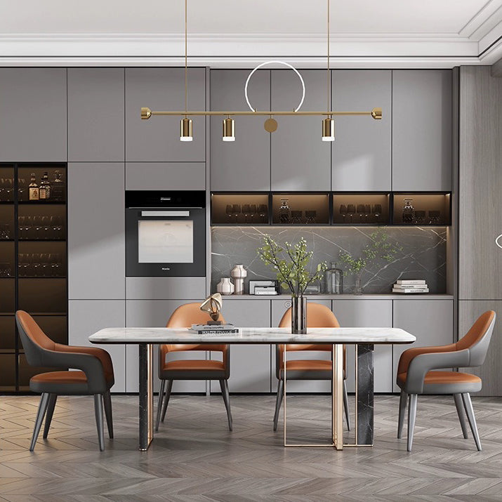 Silla de Comedor con Respaldo y Reposabrazos de Cuero PU, Hierro, Esponja, Cuadrada, Elíptica, de Simplicidad Moderna para Comedor 