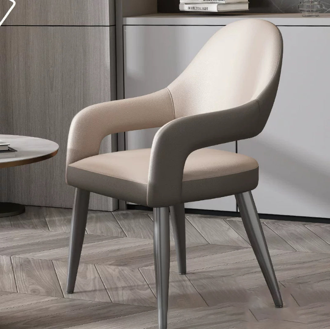 Silla de Comedor con Respaldo y Reposabrazos de Cuero PU, Hierro, Esponja, Cuadrada, Elíptica, de Simplicidad Moderna para Comedor 