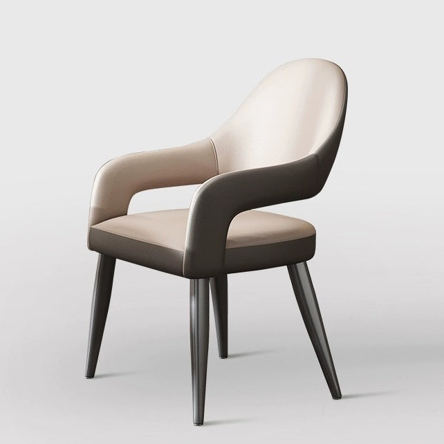 Silla de Comedor con Respaldo y Reposabrazos de Cuero PU, Hierro, Esponja, Cuadrada, Elíptica, de Simplicidad Moderna para Comedor 