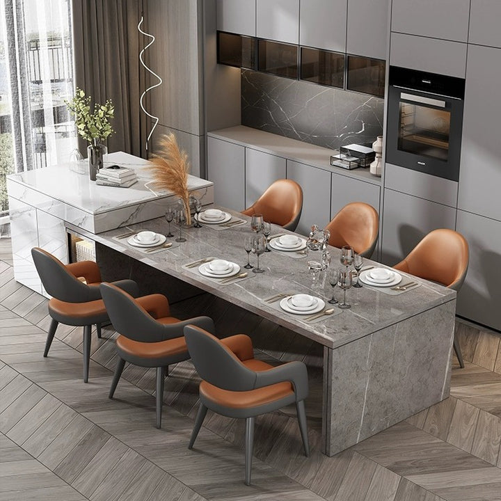 Silla de Comedor con Respaldo y Reposabrazos de Cuero PU, Hierro, Esponja, Cuadrada, Elíptica, de Simplicidad Moderna para Comedor 