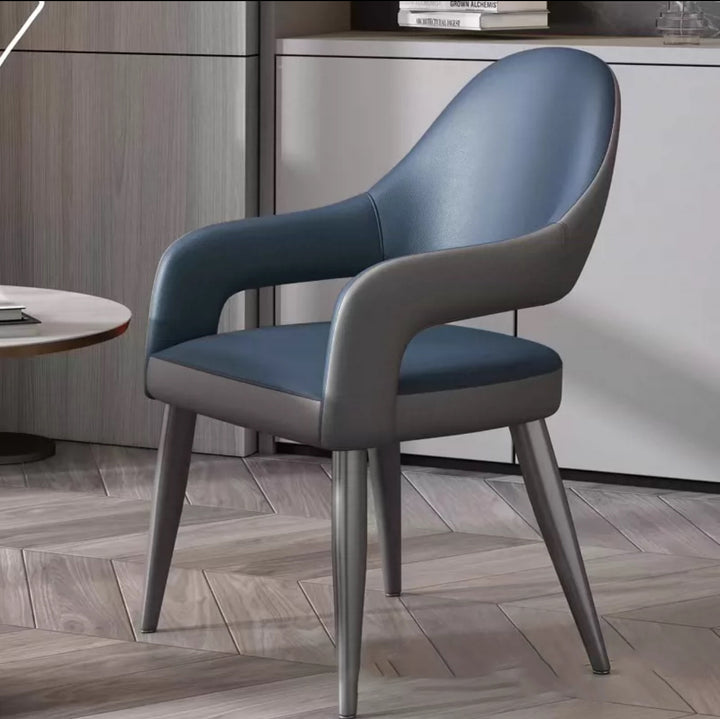 Silla de Comedor con Respaldo y Reposabrazos de Cuero PU, Hierro, Esponja, Cuadrada, Elíptica, de Simplicidad Moderna para Comedor 