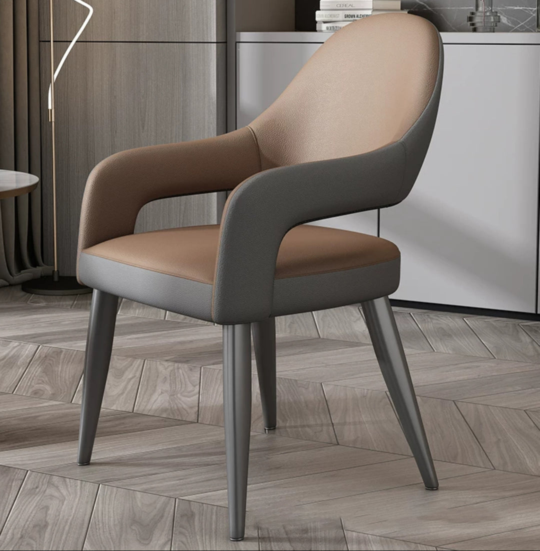 Silla de Comedor con Respaldo y Reposabrazos de Cuero PU, Hierro, Esponja, Cuadrada, Elíptica, de Simplicidad Moderna para Comedor 