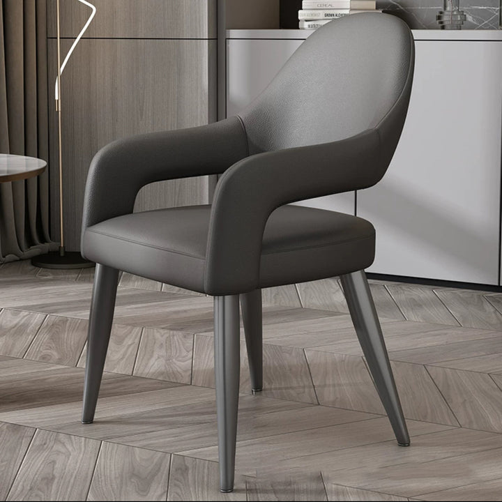 Silla de Comedor con Respaldo y Reposabrazos de Cuero PU, Hierro, Esponja, Cuadrada, Elíptica, de Simplicidad Moderna para Comedor 