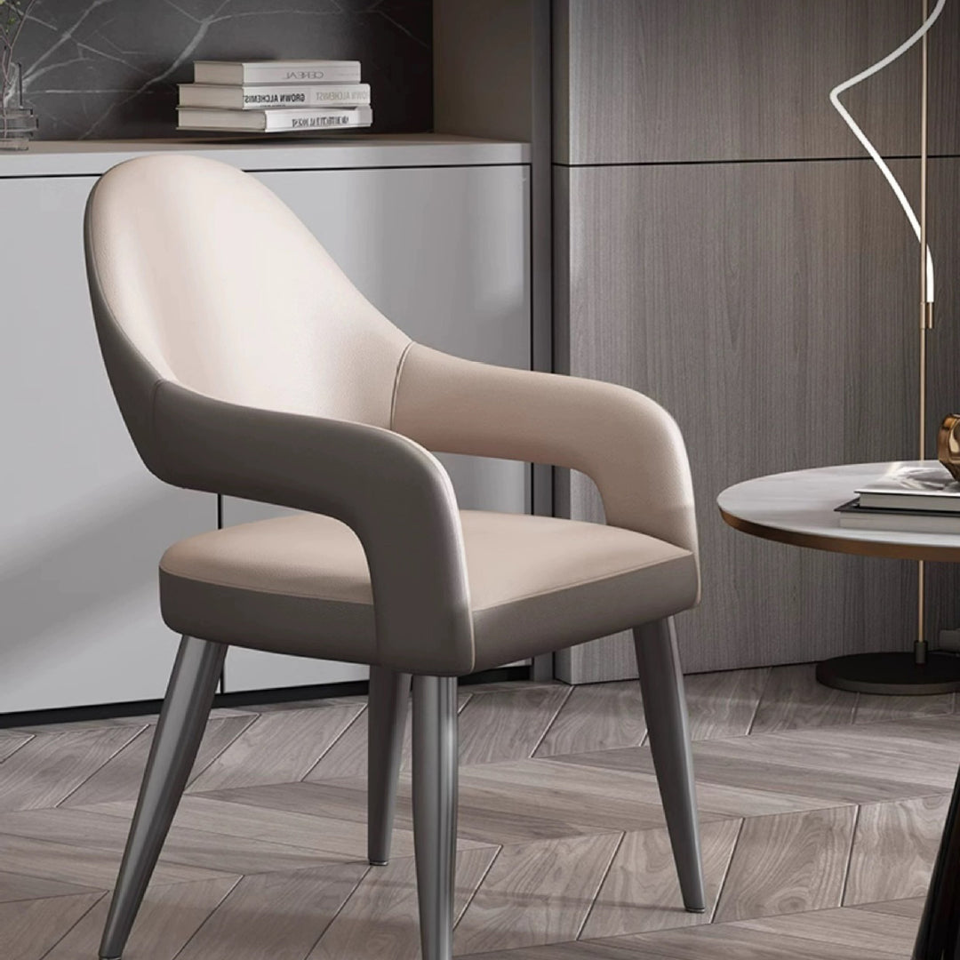 Silla de Comedor con Respaldo y Reposabrazos de Cuero PU, Hierro, Esponja, Cuadrada, Elíptica, de Simplicidad Moderna para Comedor 