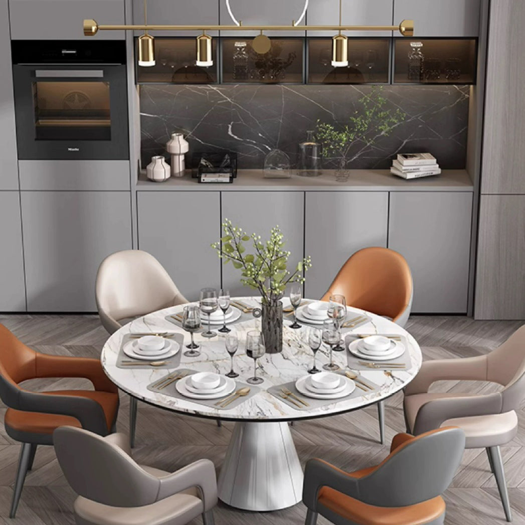 Silla de Comedor con Respaldo y Reposabrazos de Cuero PU, Hierro, Esponja, Cuadrada, Elíptica, de Simplicidad Moderna para Comedor 