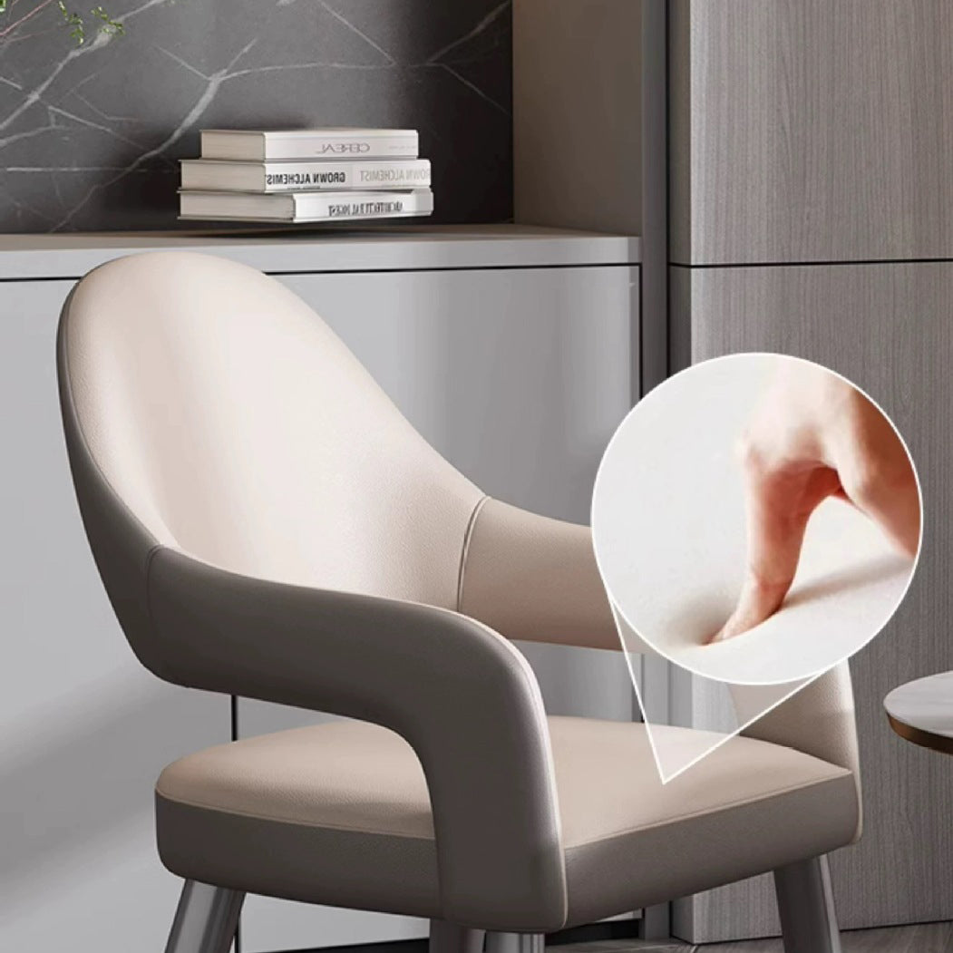 Silla de Comedor con Respaldo y Reposabrazos de Cuero PU, Hierro, Esponja, Cuadrada, Elíptica, de Simplicidad Moderna para Comedor 