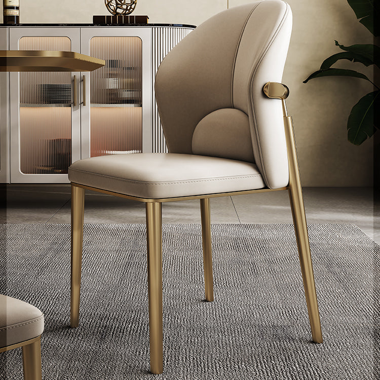 Contemporary Scandinavian Cowhide Leather Stainless Steel Latex Sponge Square Curved Dining Chair Backrest Armless For Dining Room