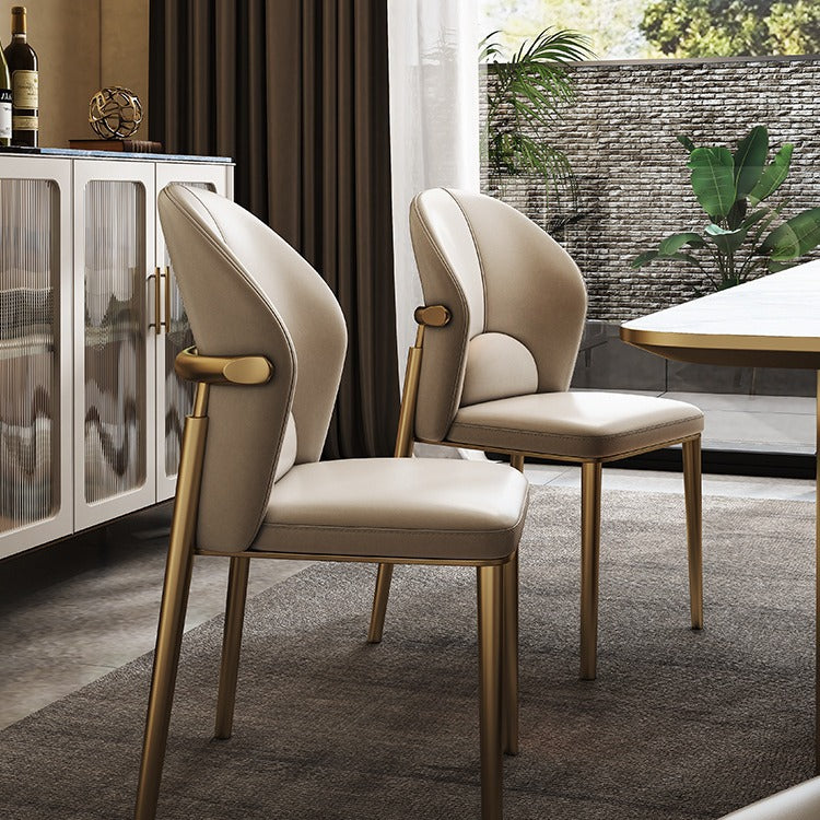 Contemporary Scandinavian Cowhide Leather Stainless Steel Latex Sponge Square Curved Dining Chair Backrest Armless For Dining Room
