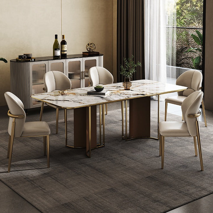Contemporary Scandinavian Cowhide Leather Stainless Steel Latex Sponge Square Curved Dining Chair Backrest Armless For Dining Room