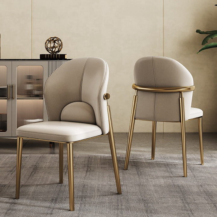 Contemporary Scandinavian Cowhide Leather Stainless Steel Latex Sponge Square Curved Dining Chair Backrest Armless For Dining Room