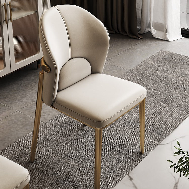 Contemporary Scandinavian Cowhide Leather Stainless Steel Latex Sponge Square Curved Dining Chair Backrest Armless For Dining Room