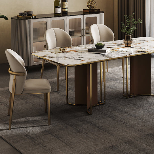 Contemporary Scandinavian Cowhide Leather Stainless Steel Latex Sponge Square Curved Dining Chair Backrest Armless For Dining Room