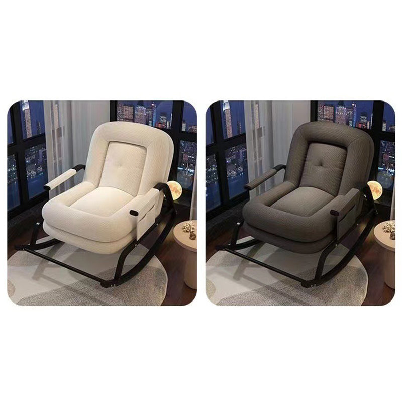 Contemporain Nordique Velours Côtelé Similicuir Métal Coton Éponge Chaise Berçante Carrée Dossier Réglable Pour Salon 