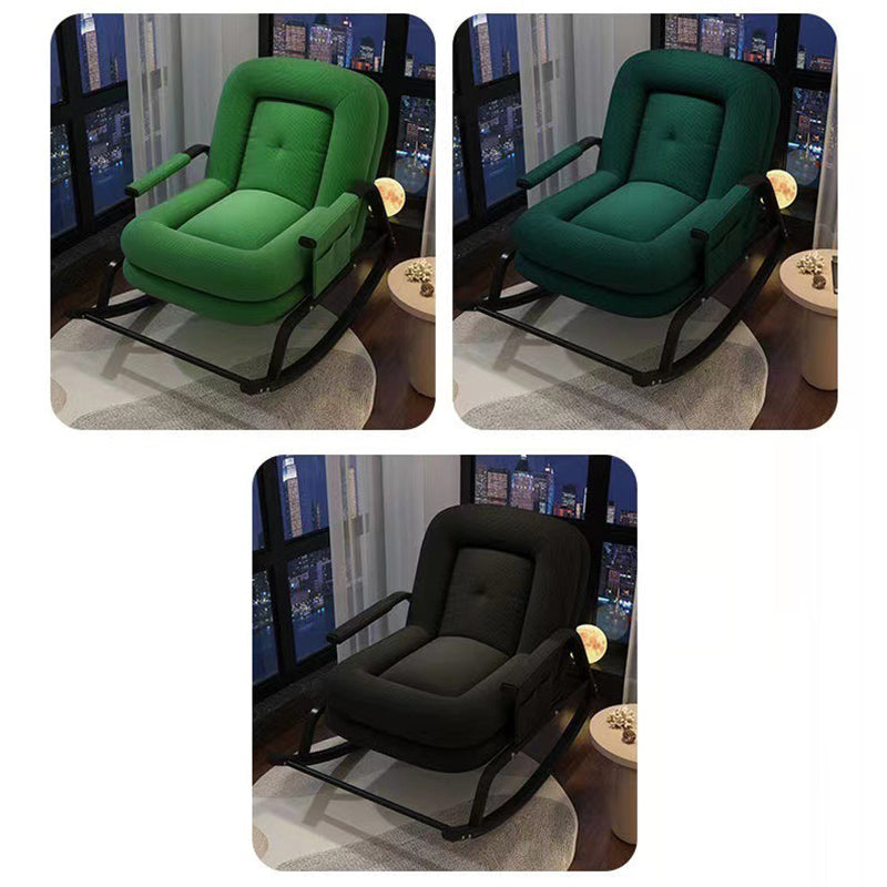 Contemporain Nordique Velours Côtelé Similicuir Métal Coton Éponge Chaise Berçante Carrée Dossier Réglable Pour Salon 