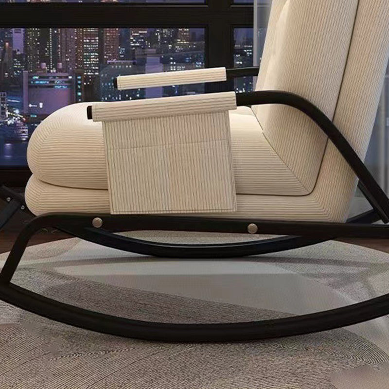 Contemporain Nordique Velours Côtelé Similicuir Métal Coton Éponge Chaise Berçante Carrée Dossier Réglable Pour Salon 