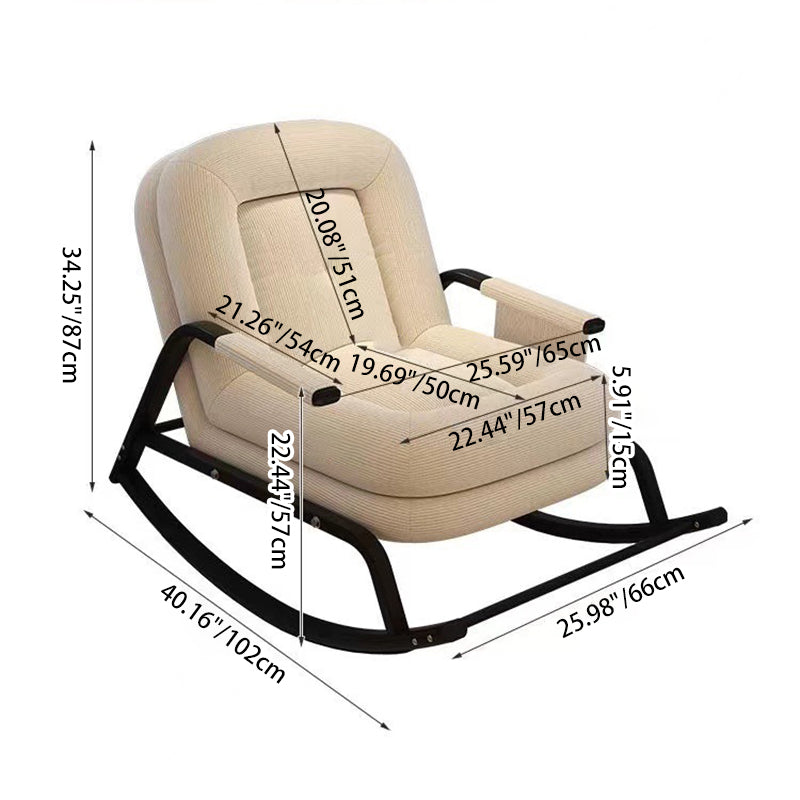 Contemporain Nordique Velours Côtelé Similicuir Métal Coton Éponge Chaise Berçante Carrée Dossier Réglable Pour Salon 