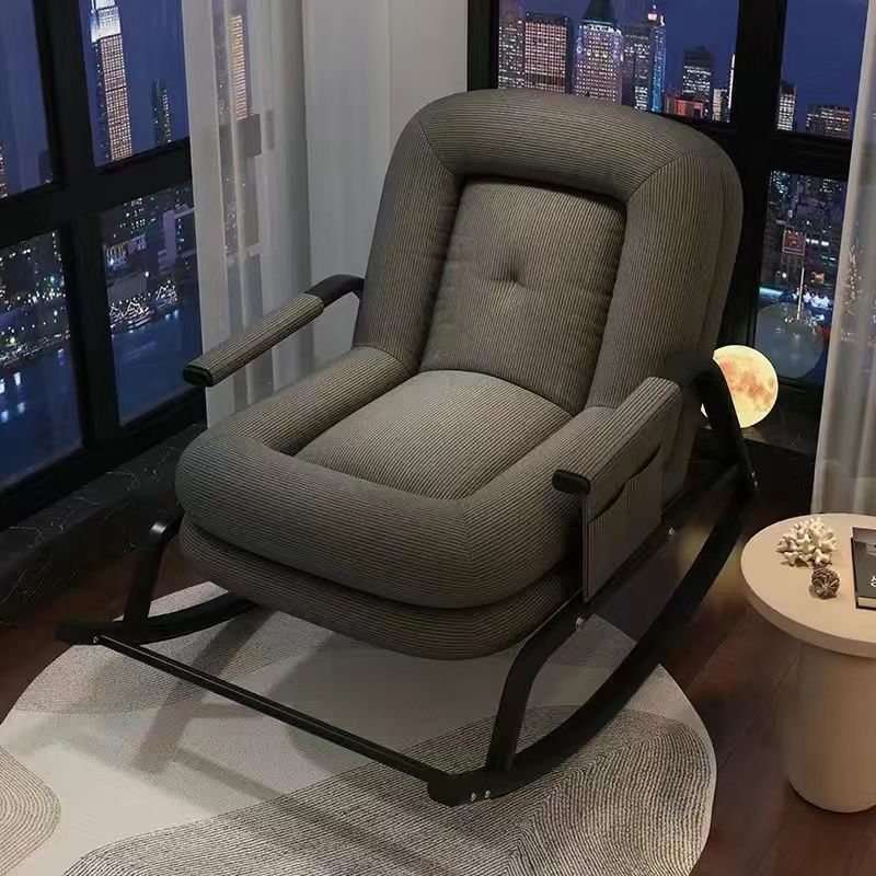 Contemporary Nordic Corduroy Faux Leather Metal Cotton Sponge Square Rocking Chair Backrest Adjustable For Living Room
