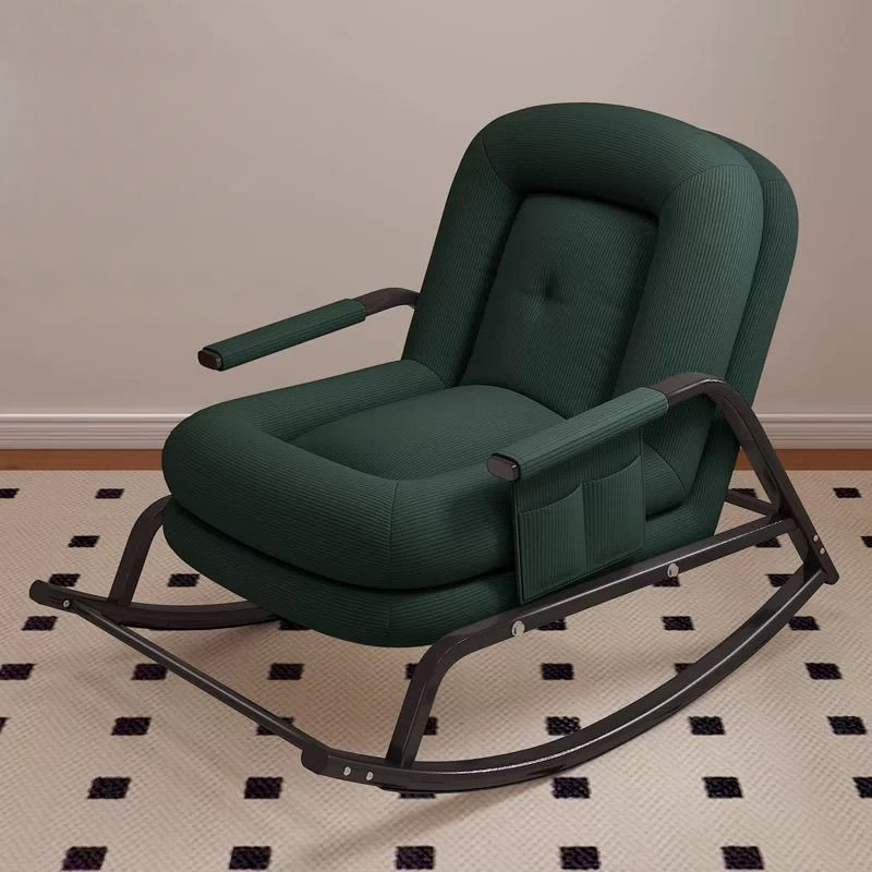Contemporary Nordic Corduroy Faux Leather Metal Cotton Sponge Square Rocking Chair Backrest Adjustable For Living Room